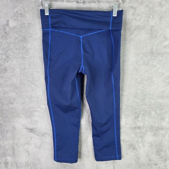 Womens Nike Dri-Fit Blue Striped Legend 2.0 Foldover Waistband Capri Leggings S - Picture 5 of 10